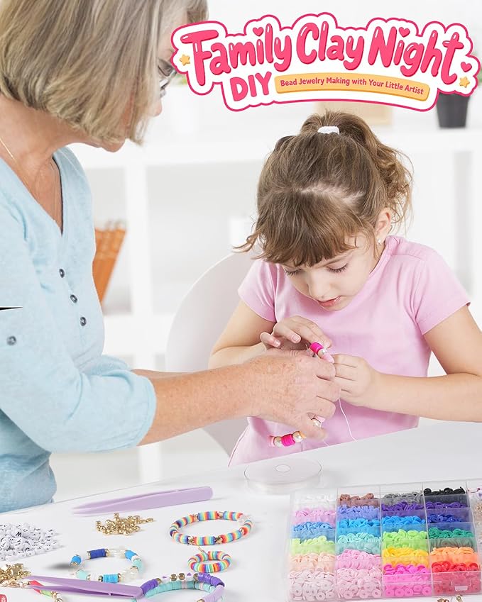 LovelyMoon Clay Beads Bracelet Making Kit 6000Pcs Preppy Flat Beads for Friendship Bracelet Jewelry Making Kit for Beginner Arts and Crafts Gifts for Teen Girls Kids Ages 6 7 8 9 10 11 12