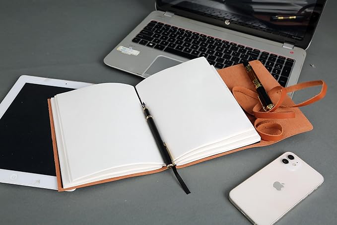 KomalC Handmade Leather Journal | Writing Notebook Diary | Bound Daily Notepad For Men & Women Unlined Paper Medium, Writing Pad for Artist, Sketch