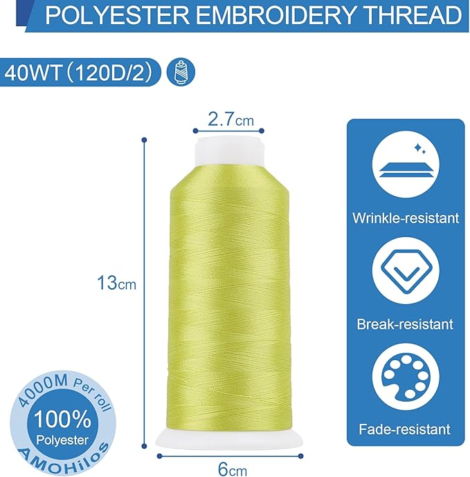 High Tenacity Polyester Embroidery Machine Thread 40WT(120D/2) 4000M Per Spool for Commercial and Domestic Embroidery Machine (Key Lime-1940)