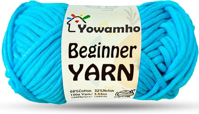 Yarn for Crocheting & Knitting, 100g Cotton Yarn for Beginners with Easy-to-See Stitches,100m (109yds) Worsted Soft Cotton-Nylon Blend Yarn, Blue.