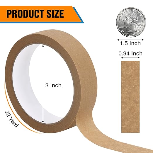 HongWay Masking Tape 1 Inch, 6 Rolls x 22yd (132yds in Total) Painters Tapes for Painting Labeling Arts Crafts, Easy Removal, No Residue (0.94in Brown)
