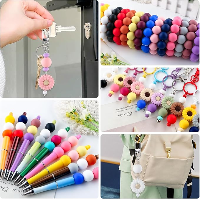 65Pcs 19mm Silicone Beads for Keychain Making Bracelet Necklace, Bulk Round Silicone Beads for Pens（Matcha Green）