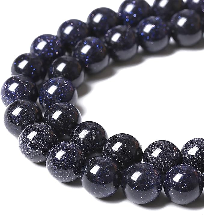 72PCS 10mm Blue Sandstone Gemstone Beads Beads Natural Stone Round Loose Beads for Jewelry Making DIY Bracelet Necklace 32" 2 Strands