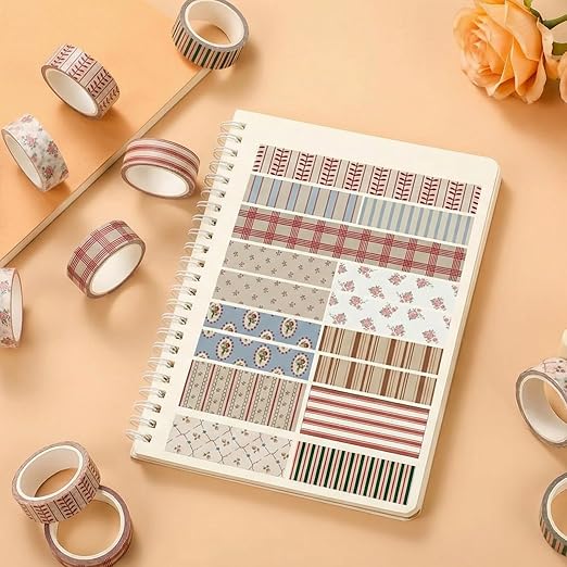 12 Rolls Watercolor Floral Washi Tape Set 15 mm Vintage Flower Decorative Masking Tape for Spring Arts DIY Craft Scrapbook Journal Supplies Gift Wrapping(Retro,Mixed Pattern)