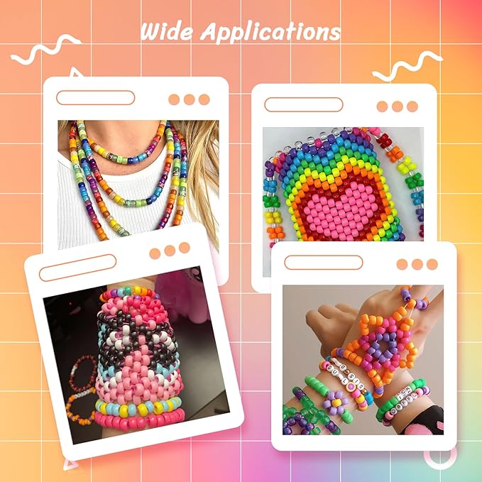 pony beads 1000+pcs plastic 9mm rave kandi spacer bead for jewelry making, diy face mask hair bead bracelet making kit for girls, cute heart star butterfly shape beads