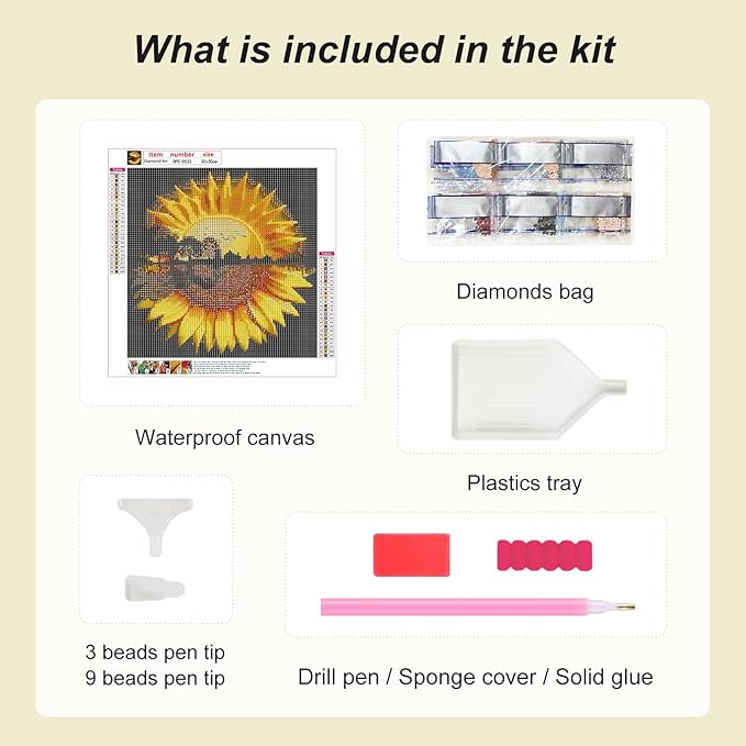 Domnpes Sunflower Diamond Art Kits for Adults, 5D Diamond Painting Kits for Beginners, DIY Round Full Drill Bead Craft for Home Wall Decor Gift 11.8x11.8 inch, Landscape