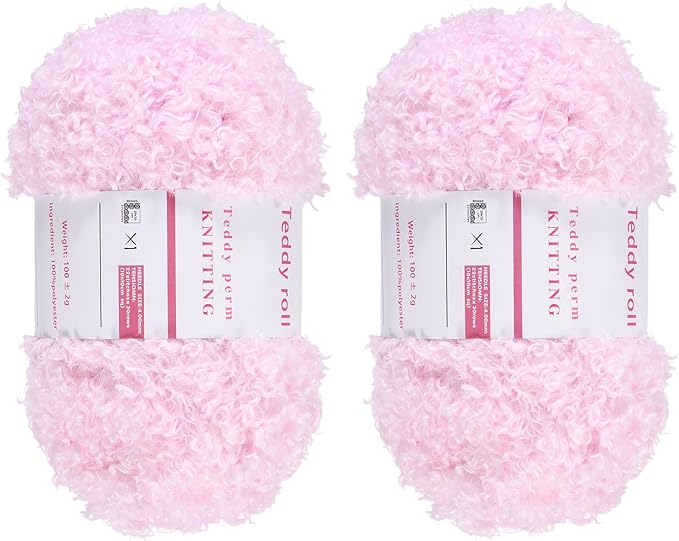 MECCANIXITY 2 Skeins Eyelash Yarn Polyester Yarn Fur Soft Fluffy Chunky Yarn Fuzzy Eyelash Yarn Pink for Crocheting Knit DIY Clothes Bag - 55Yard/50m, 3.25ozx2