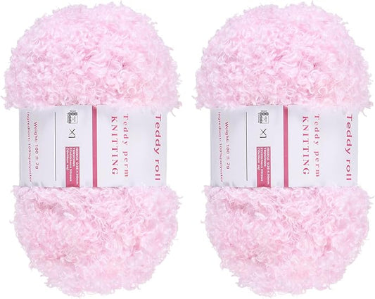 MECCANIXITY 2 Skeins Eyelash Yarn Polyester Yarn Fur Soft Fluffy Chunky Yarn Fuzzy Eyelash Yarn Pink for Crocheting Knit DIY Clothes Bag - 55Yard/50m, 3.25ozx2
