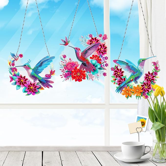 MaiYiYi 3 PCS Hanging Diamond Art Pendant Painting Kit Colorful Bird Special Crystal Gem Craft Painting Set Bird Diamond Painting Ornaments for Adult Home Wall Window Decor (12.59X7.28 in)