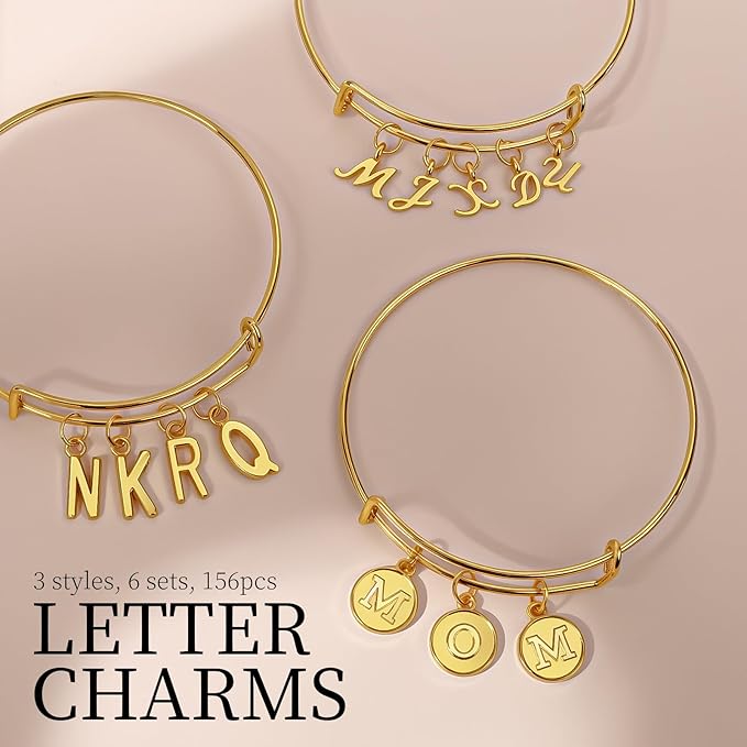 LEOBRO Letter Charms, 376 Pcs Gold Charms for Jewelry Making, Bracelet Necklace Charm & Jump Rings, Jewelry Making Supplies, Gold