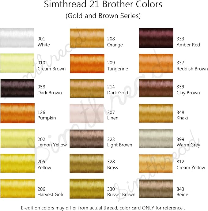 Simthread Embroidery Machine Thread Kit 800Y 21 Spools Brown and Gold Colors for Professional Embroidery Design