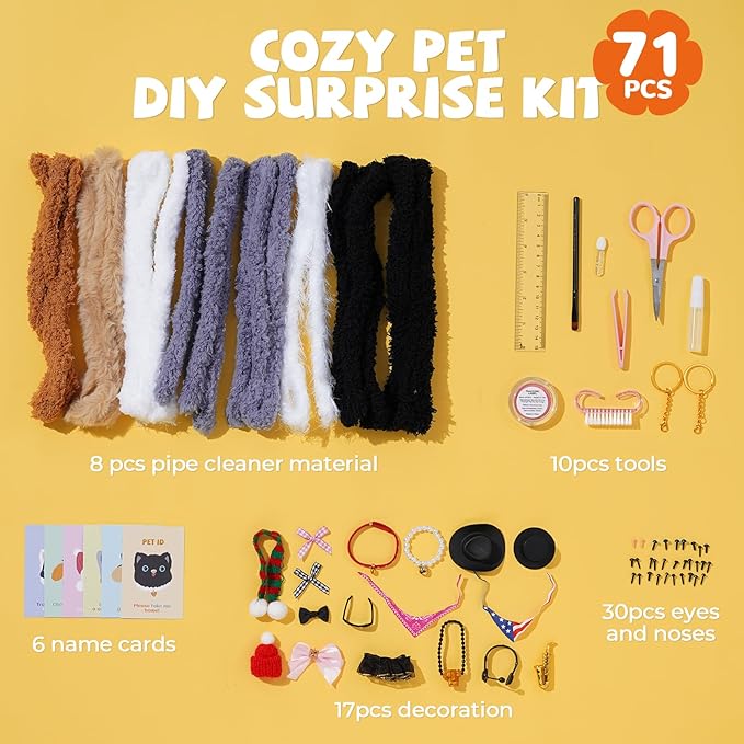 JMMICO 71 PCS Pipe Cleaner Craft Kit for Kids- DIY Animal Puppy Kit with Video Tutorial, Creative Gifts, Kids Classroom Prizes, Arts and Crafts for Kid, Gifts for 8+ Year Old Girls