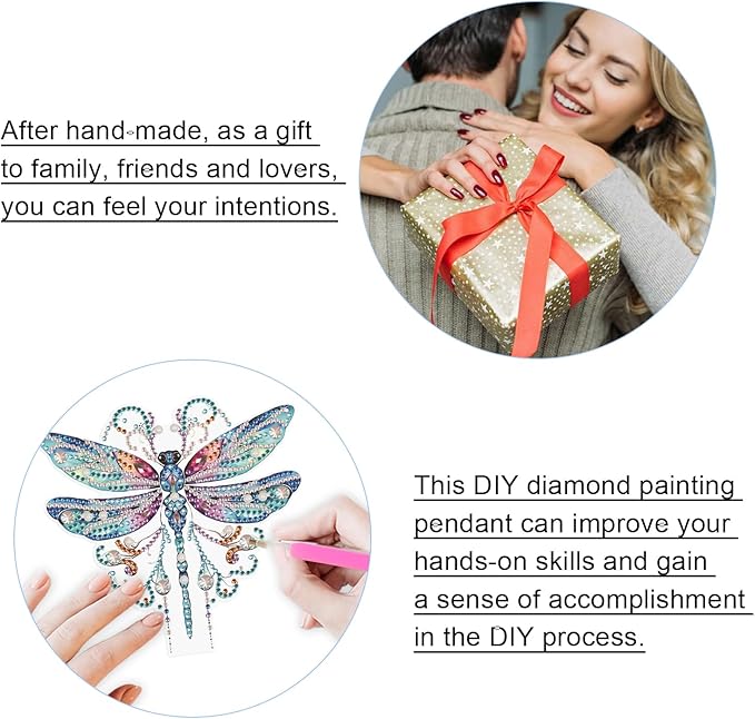 JISHSHAY 2 PCS Diamond Painting Pendant 5D DIY Butterfly Diamond Art Wind Chime Special Shaped Crystal Suncatcher Garden Wind Chimes Diamond Art Keyrings Pendant Necklace