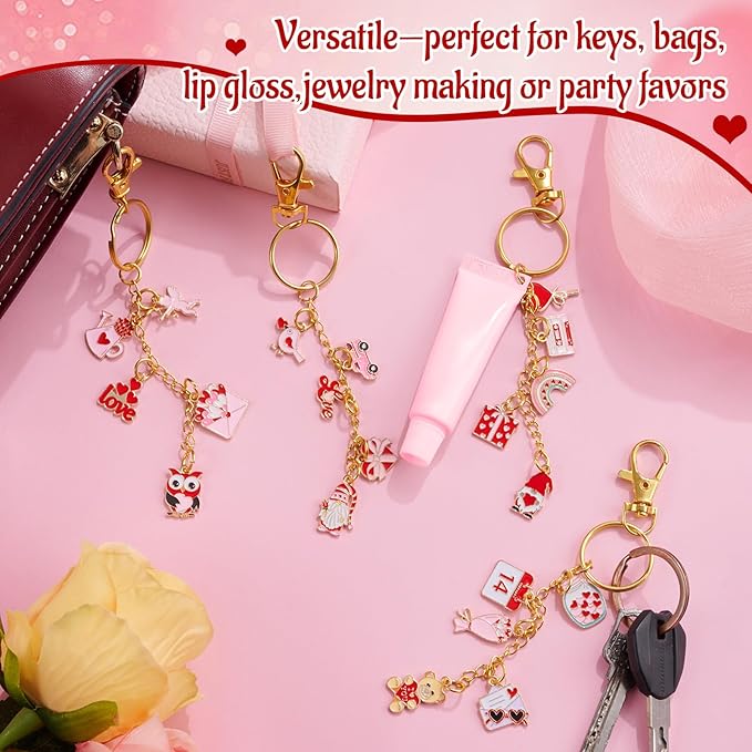 PYURTHITY 254 Pcs Valentine's Day Lip Gloss Keychain Charms Making Kit Include Valentine's Day Enamel Charms Keychain Clips Extender Chains Jump Ring Plier DIY Jewelry Crafts Gifts for Women Adults