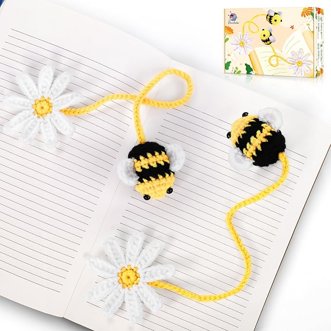 Crochetta Crochet Kit for Beginners, Crochet Starter Kit w Step-by-Step Video Tutorials, Beginner Crochet Kit for Adults Kids Women Men Complete Kit Included (Bee Bookmark)