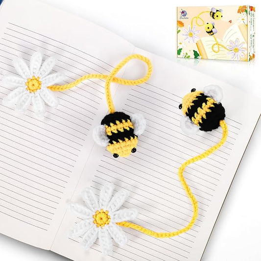Crochetta Crochet Kit for Beginners, Crochet Starter Kit w Step-by-Step Video Tutorials, Beginner Crochet Kit for Adults Kids Women Men Complete Kit Included (Bee Bookmark)