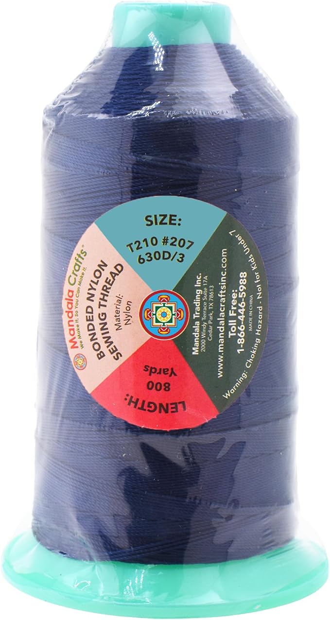 Mandala Crafts Size 207 630D T210 Bonded Nylon Thread - Navy Blue 800 YDs Tex 210 Heavy Duty Sewing Threads for Leather, Jeans, Weaving, Outdoor Marine Upholstery