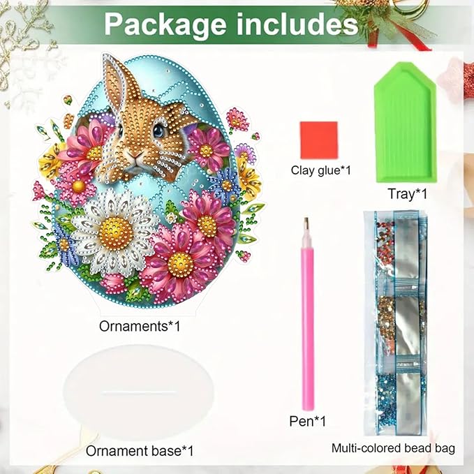 DIY Dot Diamond Desktop Easter Creative Ornaments Diamond Art Painting by Number Embroidery Arts and Crafts Easter for Home Office Garden Decoration (Single Side Dot Diamond)-23-Easter Bunny Egg