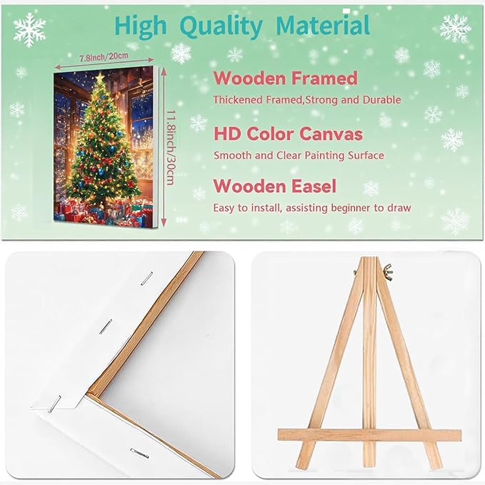 Christmas Paint by Numbers for Adults with Framed Canvas - with Wooden Easel, 4 Pack Paint by Number for Beginners, Xmas Acrylic Oil Painting on Canvas with Brushes for Home Wall Decor (8x12 inch)