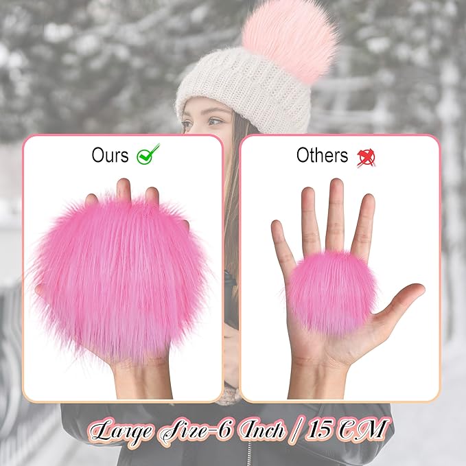 SIQUK 18 Pieces Pom Pom for Hats 6 Inch Large Faux Fur Pom Pom Balls with Elastic Loop for Hats Bags Scarves Gloves Keychains Knitting Crafts