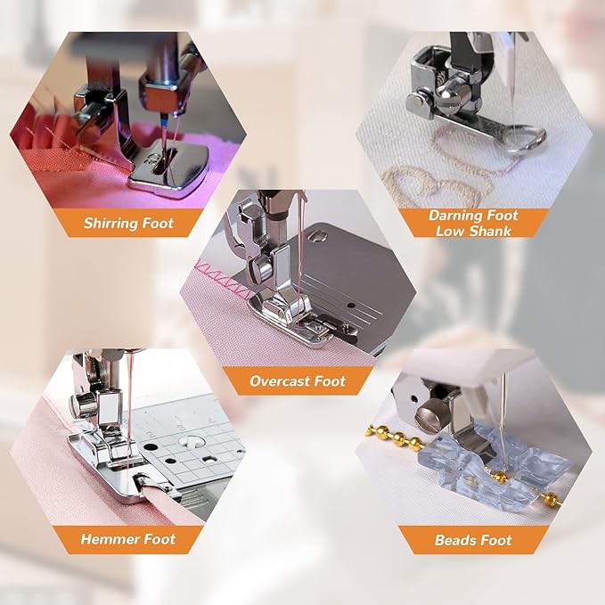 Presser Foot Set 42Pcs, Sewing Machine Presser Feet Kit Accessories with Manual for Brother, Babylock, Singer, Elna, Toyota, New Home, Simplicity, Necchi, Kenmore Low Shank Machines