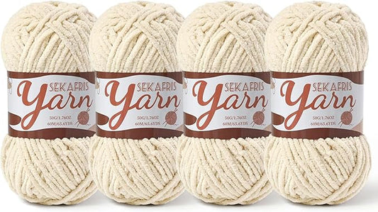 4 Pack Fluffy Velvet Yarn for Crocheting，Baby Blanket Yarn for Crocheting Soft，200g(262.4yds) Amigurumi Yarns，Plush Chenille Crochet Yarns，Puzzle Yarn for Crochet Weaving Craft(4 Beige)