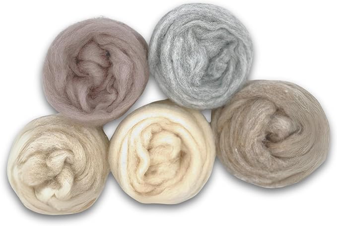Corriedale Carded Sliver Wool Roving Variety Bundle | Best Core Wool for Needle Felting, Spinning, Wet Felting, Weaving, Dryer Balls, Yarn Roving - Ethically Sourced (Woodland Neutrals)