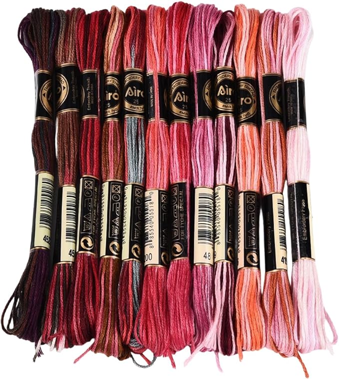 12 Skeins 105 Yards Embroidery Thread Variegated Cross Stitch Floss Bulk 6 Ply Polyester Yarn Colorful Red Friendship Bracelet String for Sewing Making Needlecraft Knitting Clothes Stitching