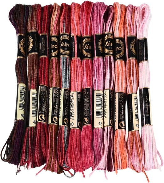 12 Skeins 105 Yards Embroidery Thread Variegated Cross Stitch Floss Bulk 6 Ply Polyester Yarn Colorful Red Friendship Bracelet String for Sewing Making Needlecraft Knitting Clothes Stitching
