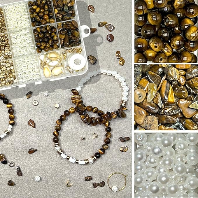 Basigeese Jewelry Making Supplies Kit Natural Stone Beads Irregular Gemstone Beading with for DIY Craft Bracelet Necklace Earrings for Adults (Yellow Tiger Eye)