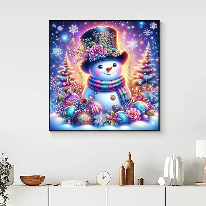 Yezavesu Christmas Diamond Art Kits for Adults, Snowman Diamond Painting Kit for Beginners, 5D DIY Round Full Drill Painting with Gem Art Craft Kits for Home Wall Decor 14x14 Inch