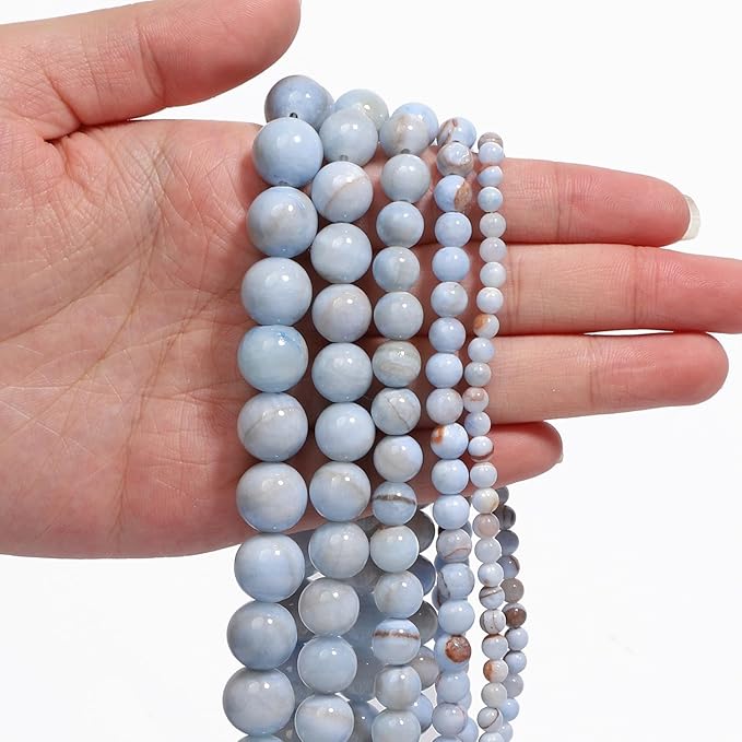 Stone Beads, 60pcs Blue Aquamarine Gemstone, 6mm Round Loose Beads for Jewelry Making, Bracelets, with Bag, String & Card