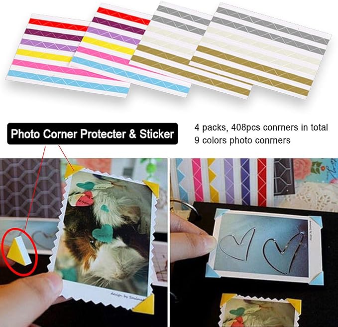 Photo Album DIY Scrapbook (10x10 inch 50 Pages Double Sided), Vintage Leather Cover Three-Ring Binder Family Picture Booth with 9 Color 408pcs Self Adhesive Photos Corners for Memory Keep, Tree