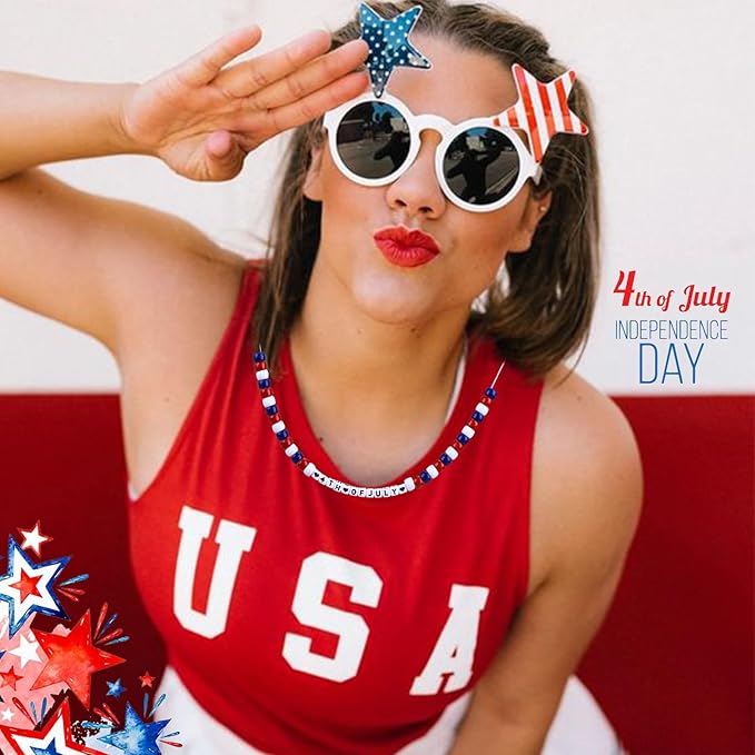 megoogo 4th of july pony beads bracelet beads, 1000 pcs plastic craft beads for independence day beaded ornament party friendship bracelet jewelry necklace making crafts