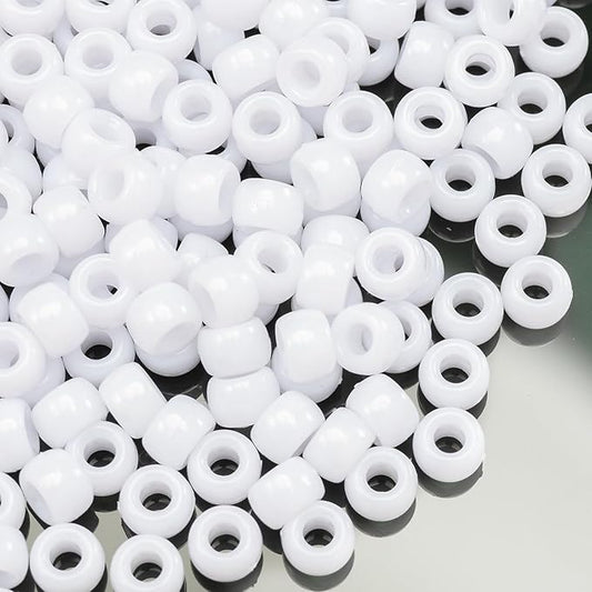 Gxueshan 1000 Pcs Acrylic White Pony Beads 6x9mm Bulk for Friendship Bracelet Necklace Jewelry Making Earring Hair Braiding