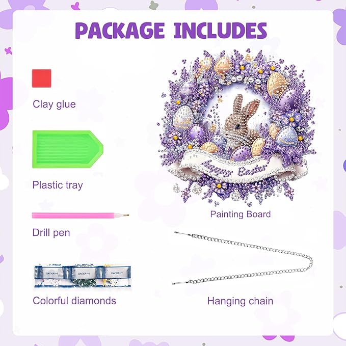 MAXBYE Easter Diamond Art Painting Kits Hanging Cute Bunny Pendant, DIY 5D Special Shaped Eggs Gem Art Craft Diamond Dots for Adults and Home Window Door Decor 8×12Inch