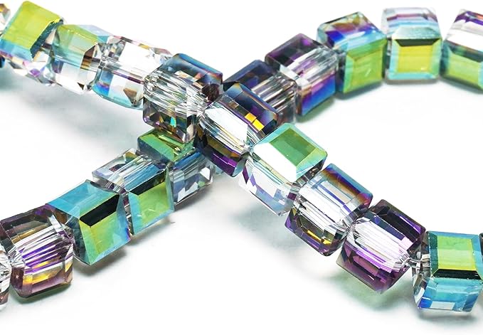 10mm Sparkle Cube Crystal Beads for Jewelry Making - Faceted Spacer Beads for Bracelets(57-60pcs, Magenta Green)