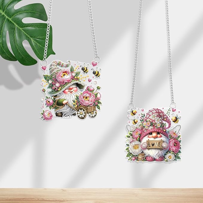 JISHSHAY 2 PCS Diamond Painting Pendant DIY Gnome Dwarf Art Wind Chimes Special Shape Suncatchers Keychain Hanging Craft Kits for Adults