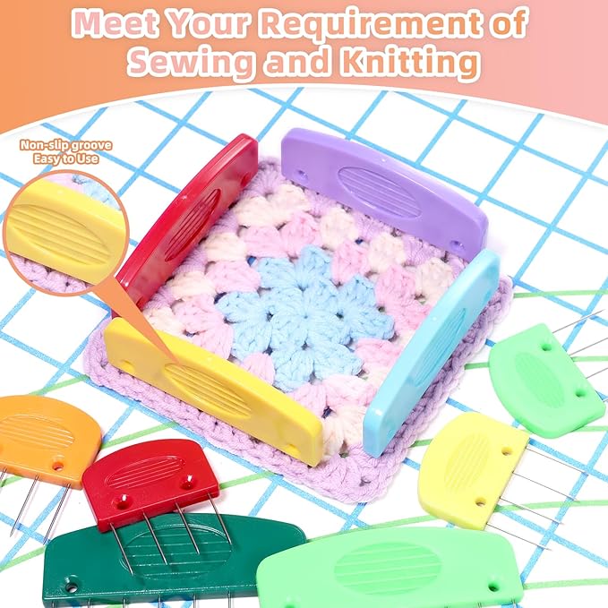 AnoleAir 20 Pcs Knit Blocker Pins Combs, Color Knit Blockers Combs for Blocking, Rainbow Knitting Blockers Pins for Blocking Mats Knitting Pins Kit Knitting Tools, Multi Colors