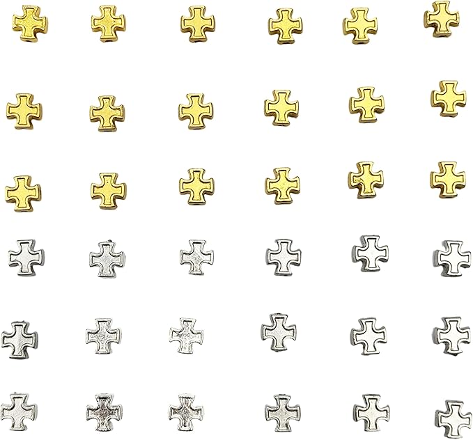 100pcs 8mm Two-Color Cross Beads – Gold & Silver Zinc Catholic Religious Beads for Rosary, DIY Jewelry Making, Necklace, Bracelet, Craft Accessories