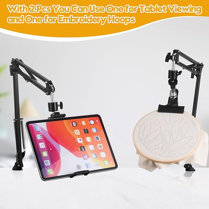2 sets adjustable embroidery hoop stand,cross stitch hoop holder with 360° rotation,3-in-1 hoop/tablet/phone stand hand free,needlepoint hoop stand,cross stitch stand suitable for embroidery hoops