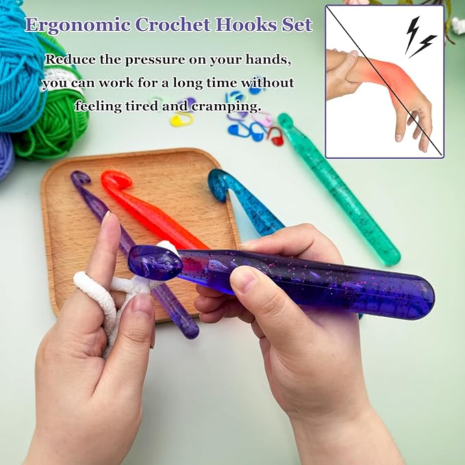 Hobekoee 25mm Large Crochet Hook for Chunky Yarn,Ergonomic Crochet Needles for Arthritic Hands,Plastic Crystal Smooth Crochet Hooks for Handmade DIY Crocheting