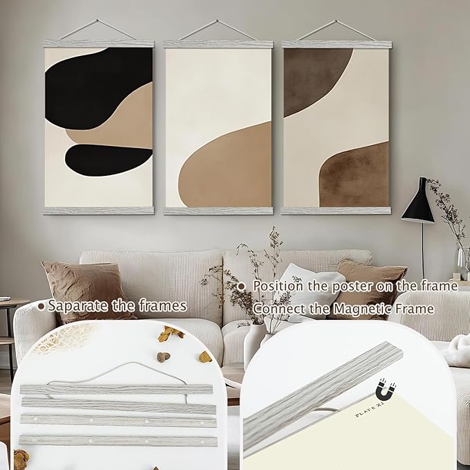 Artmag Magnetic Poster Hanger Frame, 20x28 20 x 30 20x26 Light Wood Wooden Magnet Canvas Artwork Print Poster Hangers Frames Hanging Kit (Grey, 20")
