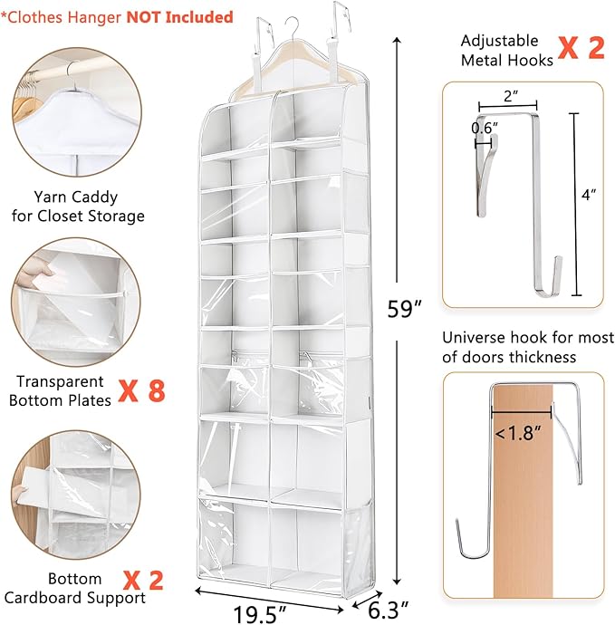 MYBAGZING Hanging Yarn Storage Organizer with Zipper Pockets, 6 Tiers Over the Door & Closet Yarn Holder, Large Crochet & Knitting Organizer with Side Pockets for Hooks, Needles & Accessories