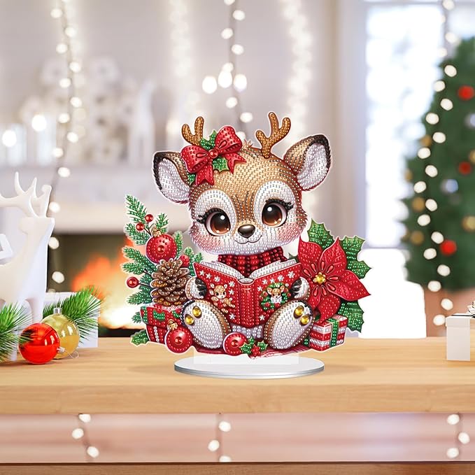 Christmas Diamond Painting Kits Tabletop decoration, DIY Reindeer, 5D Diamond Art Home Ornament By Number Mosaic Arts Crafts For Home Office acrylic Tabletop Decor for Xmas Home Decor, New Year Gift