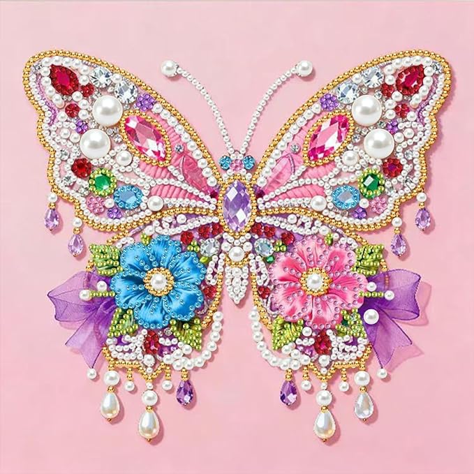 GEMFAMILY Butterfly Diamond Art Kits for Adults,5D Diamond Painting Kits for Special Shape Beginners,DIY Crystal Rhinestones Pearl Dots Gem Art Craft for Home Decor 11.8 x 11.8 inch