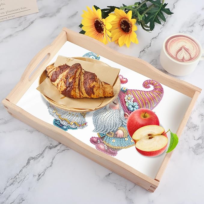 DIY Diamond Art Tray with Handle Diamond Art Painting Plate Creative Design Handmade Wooden Tray Mosaic Making Kits by Number Kits Diamond Art for Coffee Living Room Home Organizer (Nice Kiss)