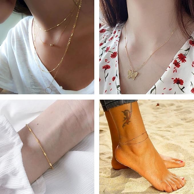 32.8ft 18K Gold Plated Jewelry Making Chain Bulk with 50pcs Jump Rings and 20pcs Lobster Clasps, Solid Brass Tube Bar Cable Link Chain Necklace Bracelet DIY Craft Chains