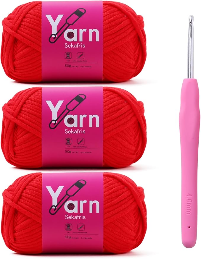 Crochet Yarn with Cotton Yarn for Crocheting - Crochet Knitting Yarn for Beginners with Easy-to-See Stitches - Yarn for Crocheting - Parfait Chunky Yarn -Cotton-Nylon Blend (Crimson)