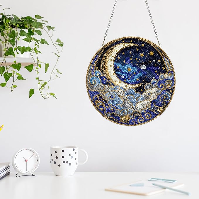 MAXBYE Moon Diamond Art Kits for Adults Hanging Ornament, DIY Special Crystal Diamond Painting kit, Double Sided Painting Kits for Beginners Gift Wall Home Decoration 8×8 Inch